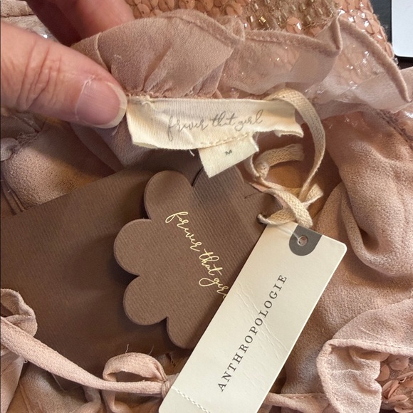 NWT Anthropologie Forever That Girl Sequined Blouse Size M V-Neck Neutral - Picture 9 of 14